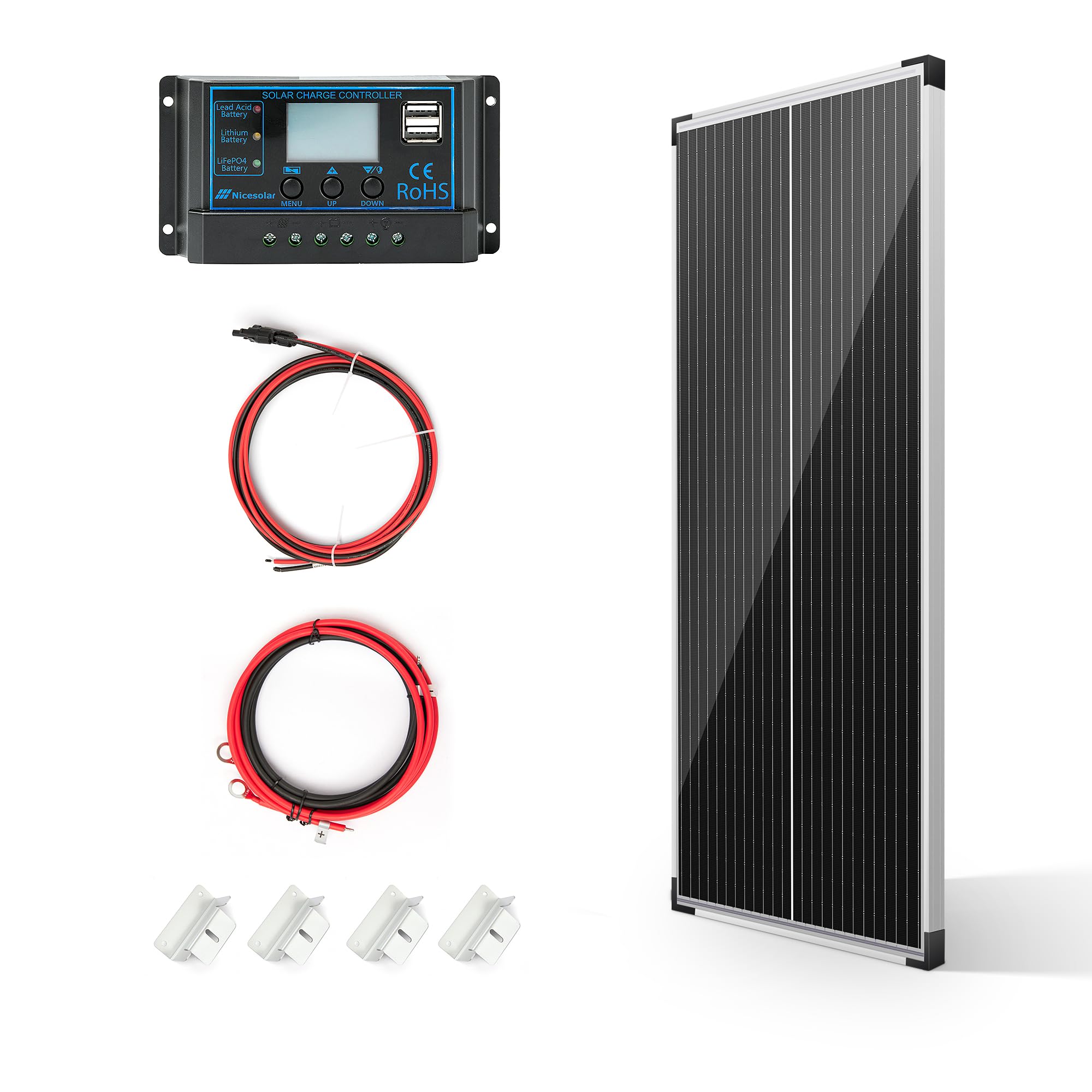 MKK GROUP 100W 12V Monocrystalline Solar Panel Kit RV Marine Off-Grid