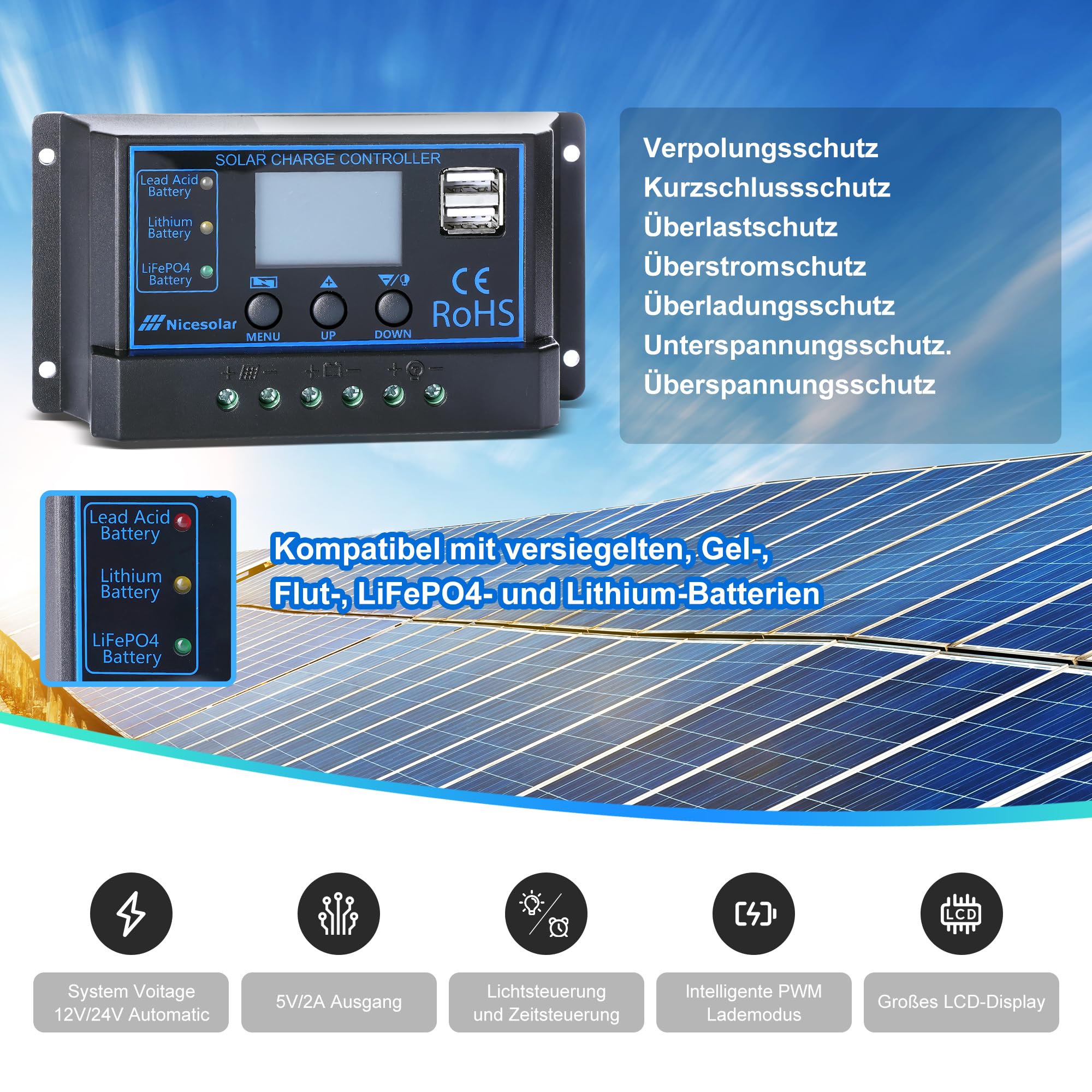 MKK GROUP 100W 12V Monocrystalline Solar Panel Kit RV Marine Off-Grid